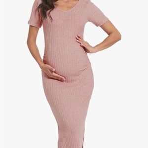 Pink Ribbed Maternity Dress
